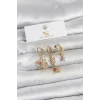 Pirinç Gold Renk Çiçek Model 3lü Kadın Küpe