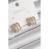Pirinç Gold Renk Çift Sıra Zirkon Taşlı Kadın Küpe