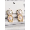 Pirinç Gold Renk İnci Kare Model Kadın Küpe