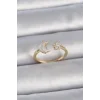 Pirinç Gold Renk İncili Hilal Zirkon Taşlı Yıldız Ayarlanabilir Model Kadın Yüzük