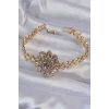 Pirinç Gold Renk İri Zirkon Taşlı Çiçek Figürlü Bileklik