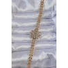 Pirinç Gold Renk İri Zirkon Taşlı Çiçek Figürlü Bileklik