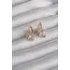 Pirinç Gold Renk İri Zirkon Taşlı Kıvrımlı Minimal Kelebekli Halka Küpe