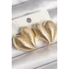 Pirinç Gold Renk İşlemeli Bomba Kalp Model Kadın Küpe