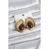 Pirinç Gold Renk Kahverengi Taşlı Damla Model Vintage Kadın Küpe