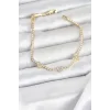 Pirinç Gold Renk Kalp Model Zirkon Taşlı Su Yolu Kadın Bileklik