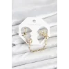 Pirinç Gold Renk Kelebekli Model Zincir Bağlantılı Ear Cuff Küpe Seti