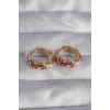 Pirinç Gold Renk Kırmızı Etnik Desenli Halka Küpe
