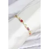 Pirinç Gold Renk Mix Renk Zirkon Taşlı Çiçek Model Kadın Bileklik