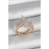 Pirinç Gold Renk Mor Damla Zirkon Taşlı Taç Model Kadın Yüzük