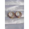 Pirinç Gold Renk Mor Etnik Desenli Halka Küpe
