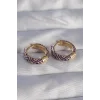 Pirinç Gold Renk Mor Etnik Desenli Halka Küpe
