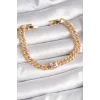 Pirinç Gold Renk Pembe Kare Zirkon Taşlı VIP Seri Kadın Bileklik