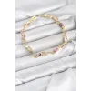 Pirinç Gold Renk Pembe ve Mor Zirkon Taşlı Çiçek Model Kadın Bileklik