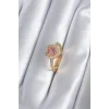 Pirinç Gold Renk Pembe Zirkon Taş Kalp Charm Model Kadın Yüzük