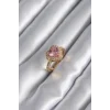 Pirinç Gold Renk Pembe Zirkon Taşlı Charm Kalp Model Kadın Yüzük