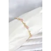 Pirinç Gold Renk Pembe Zirkon Taşlı Çiçek Model Kadın Bileklik
