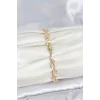 Pirinç Gold Renk Pembe Zirkon Taşlı Çiçek Model Kadın Bileklik