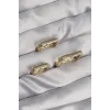 Pirinç Gold Renk Renkli Zirkon Taşlı Kare Model Küpe Seti