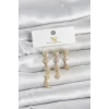 Pirinç Gold Renk Sıralı Kutup Yıldızı Model 3lü Kadın Küpe