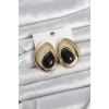 Pirinç Gold Renk Siyah Taşlı Damla Model Vintage Kadın Küpe