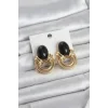 Pirinç Gold Renk Siyah Taşlı Vintage Kadın Küpe