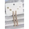 Pirinç Gold Renk Su Yolu Zirkon Taşlı Sallantı Model Çiçek Detay 925 Ayar Gümüş Çivi Kadın Küpe Seti