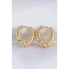 Pirinç Gold Renk Tırtık Detay Bombeli Halka Küpe