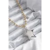 Pirinç Gold Renk Topçuk Zincir Gümüş 3D Yıldız Model Yıldız Detay VİP Kadın Kolye