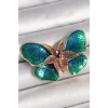 Pirinç Gold Renk Turquaz Model Zirkon Taş Detaylı Kelebek Model Kadın Broş