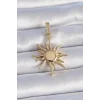Pirinç Gold Renk Zirkon Taş Detaylı Güneş Model Ajda Charm