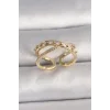 Pirinç Gold Renk Zirkon Taşlı Ayarlanabilir Kadın Yüzük