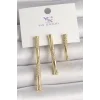 Pirinç Gold Renk Zirkon Taşlı Bambu Model 3Lü Kadın Kombin Küpe