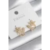 Pirinç Gold Renk Zirkon Taşlı Çiçek Model Kadın Küpe