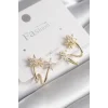 Pirinç Gold Renk Zirkon Taşlı Çiçek Model Kadın Küpe