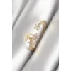 Pirinç Gold Renk Zirkon Taşlı Çiçek Model Kadın Yüzük