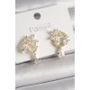 Pirinç Gold Renk Zirkon Taşlı Çiçek Model Sallantı Damla Detay Kadın Küpe