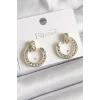 Pirinç Gold Renk Zirkon Taşlı Çivi Halka Model Kadın Küpe