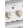 Pirinç Gold Renk Zirkon Taşlı Damla Model Kadın Küpe