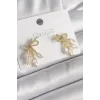 Pirinç Gold Renk Zirkon Taşlı Düğüm Model Damla Zirkon Taşlı Kadın Küpe