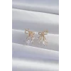 Pirinç Gold Renk Zirkon Taşlı Fiyonk Küpe