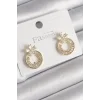 Pirinç Gold Renk Zirkon Taşlı Halka Model Çiçek Figür Kadın Küpe