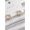 Pirinç Gold Renk Zirkon Taşlı Halka Model Kadın Küpe