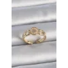 Pirinç Gold Renk Zirkon Taşlı İncili Kalp İşleme Detay Ayarlanabilir Kadın Yüzük