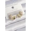 Pirinç Gold Renk Zirkon Taşlı Kadın Küpe