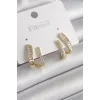 Pirinç Gold Renk Zirkon Taşlı Kadın Küpe