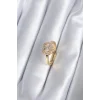 Pirinç Gold Renk Zirkon Taşlı Kalp Charm Model Kadın Yüzük