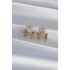 Pirinç Gold Renk Zirkon Taşlı Kalp Model Fiyonk Küpe