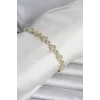 Pirinç Gold Renk Zirkon Taşlı Kalp Model Kadın Bileklik