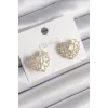 Pirinç Gold Renk Zirkon Taşlı Kalp Model Kadın Küpe